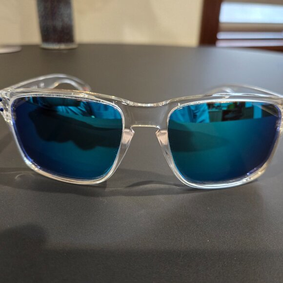 Oakley Holbrook Polarized Square Frame Sunglasses - Clear Frame / Blue Lens - Picture 2 of 14